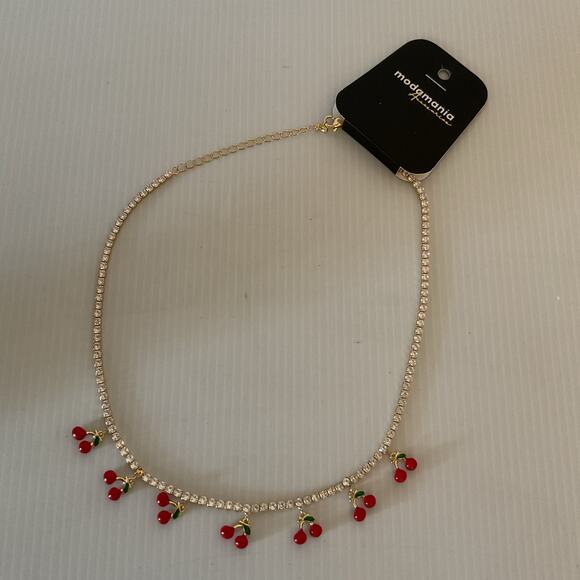Rhinestone Cherry Charm Necklace - Picture 3 of 7